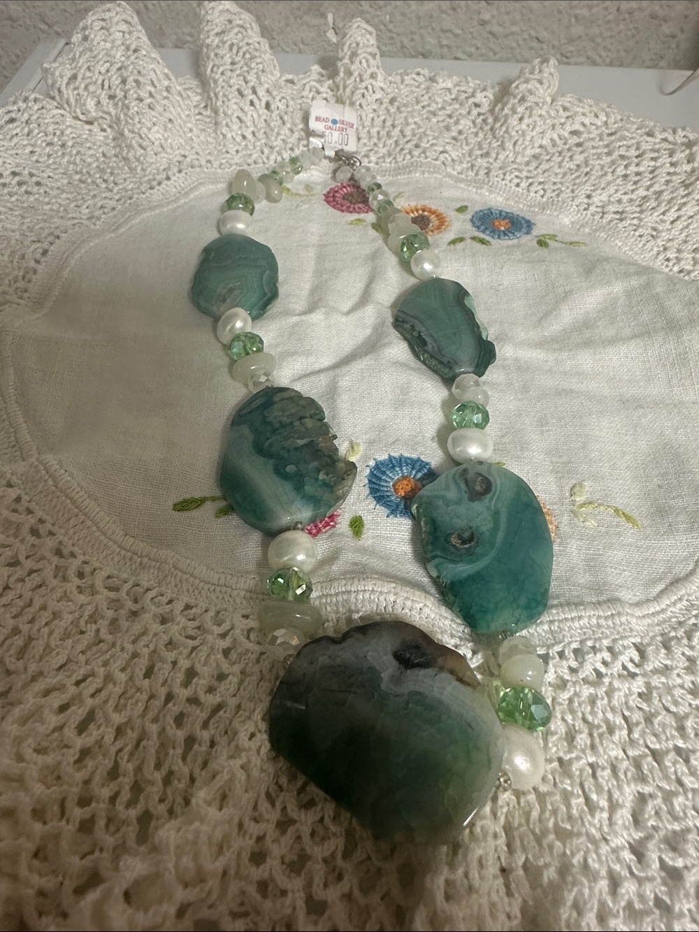 Red Green Agate & Pearl Statement Necklace